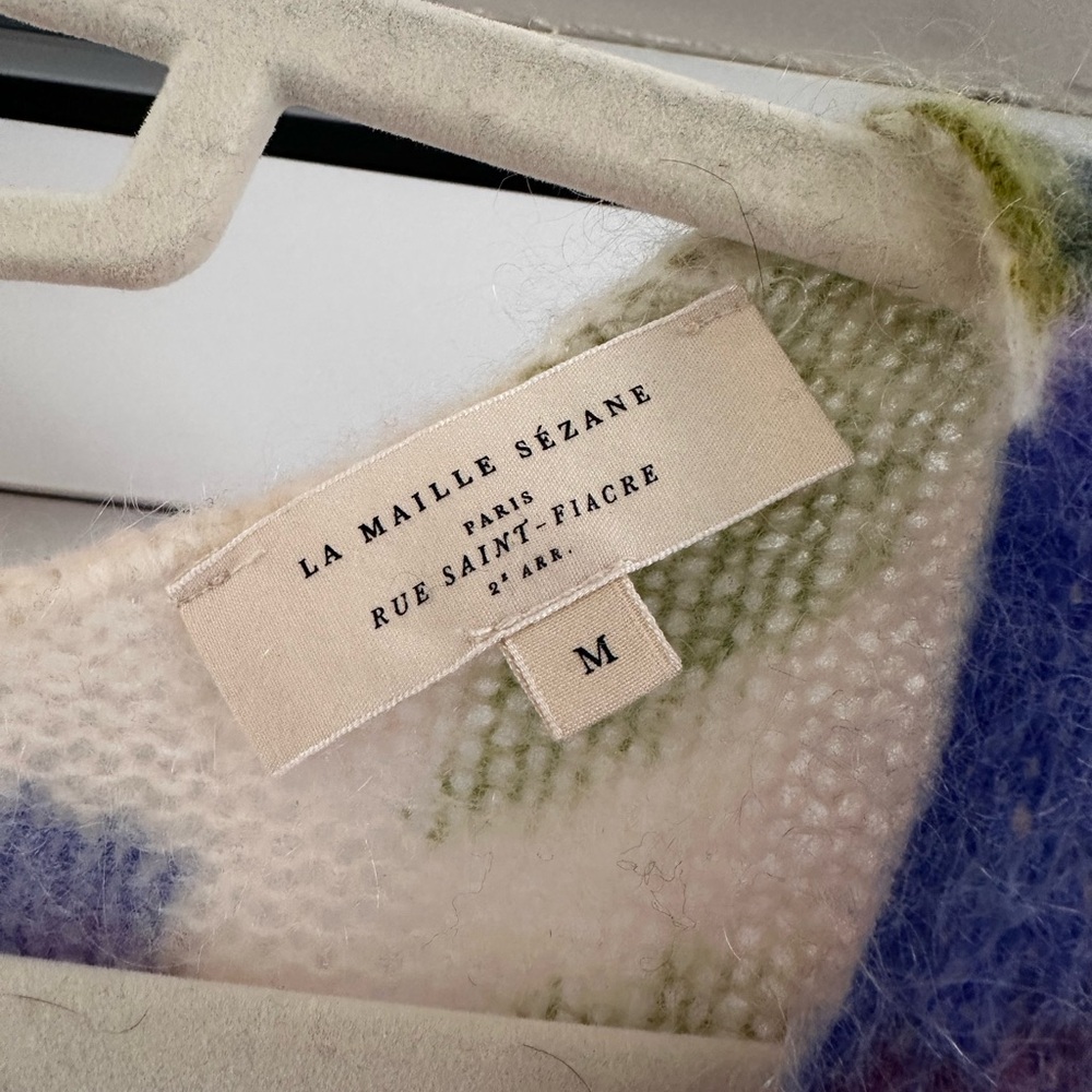 Sezane Cream Floral Button Cardigan with Pink, Blue & Green Accents - Picture 3 of 4